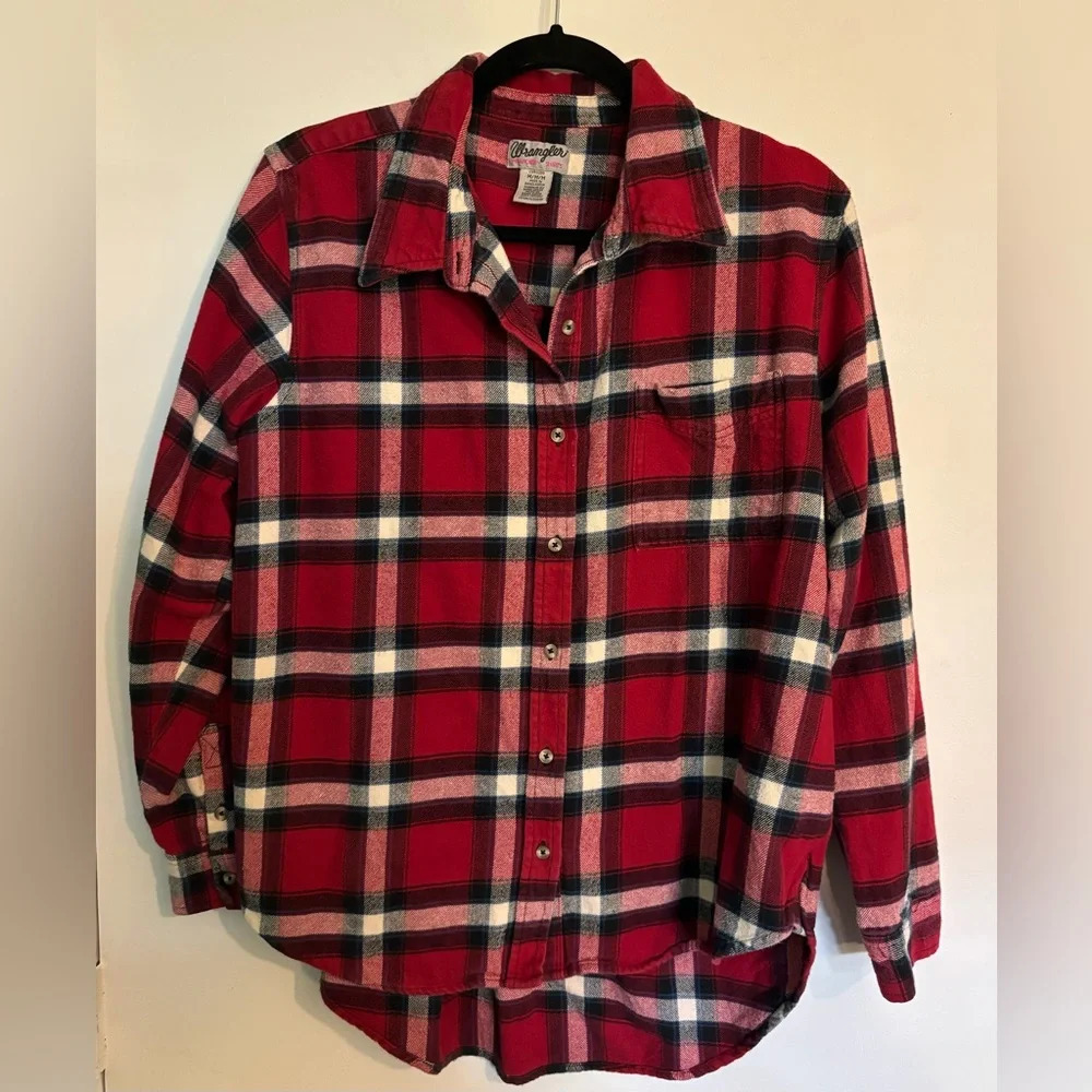 Wrangler Womens Wrangler Shirts 100% Cotton Flannel Red White Black Sz Medium